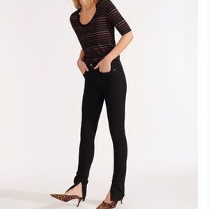 Veronica Beard 10” Kate High Rise Skinny Jeans Black w Side Slits 25/ 0